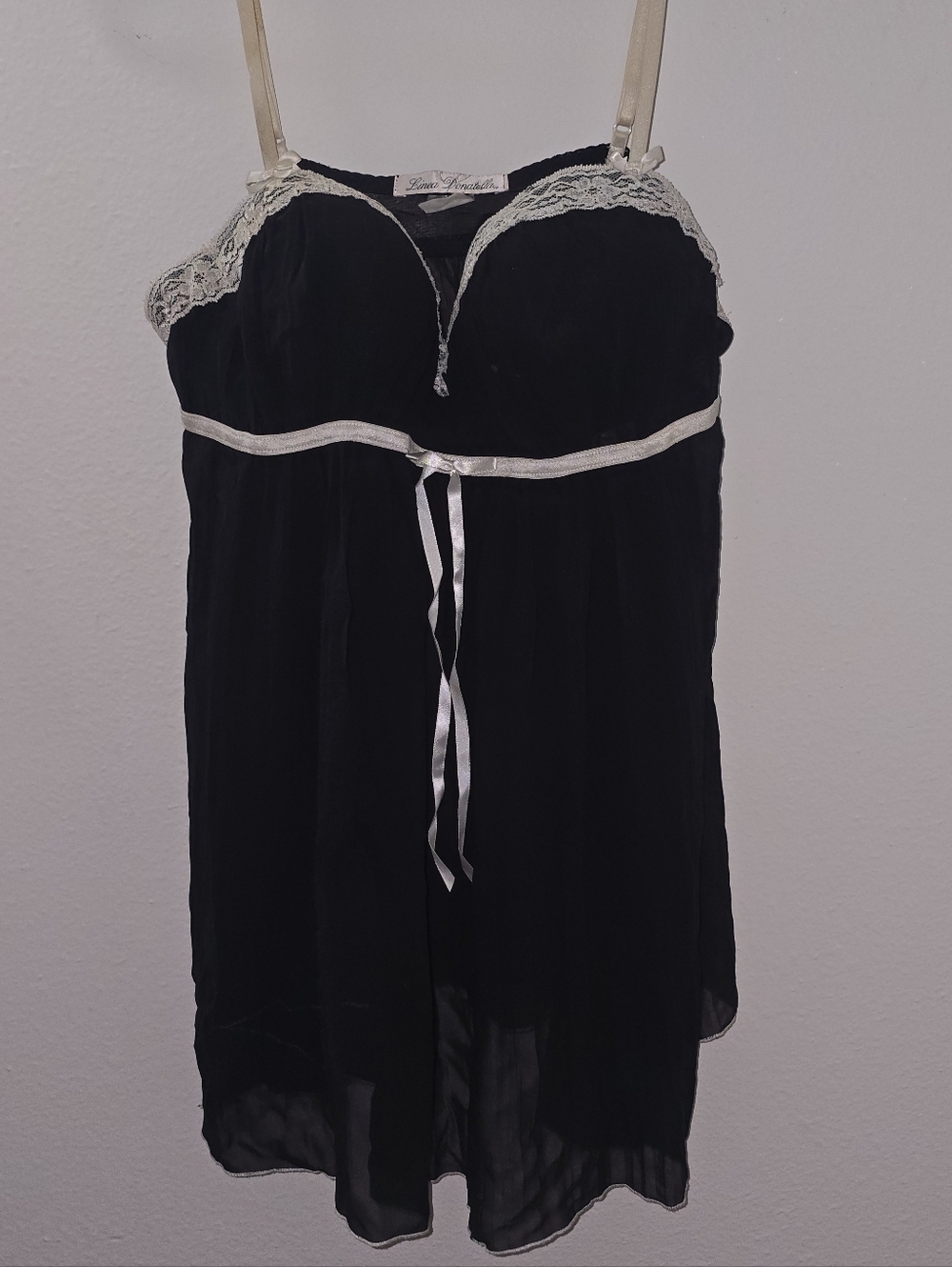 Vintage Linea Donatella Black Lace Babydoll Nightgown Slip Dress Size Large